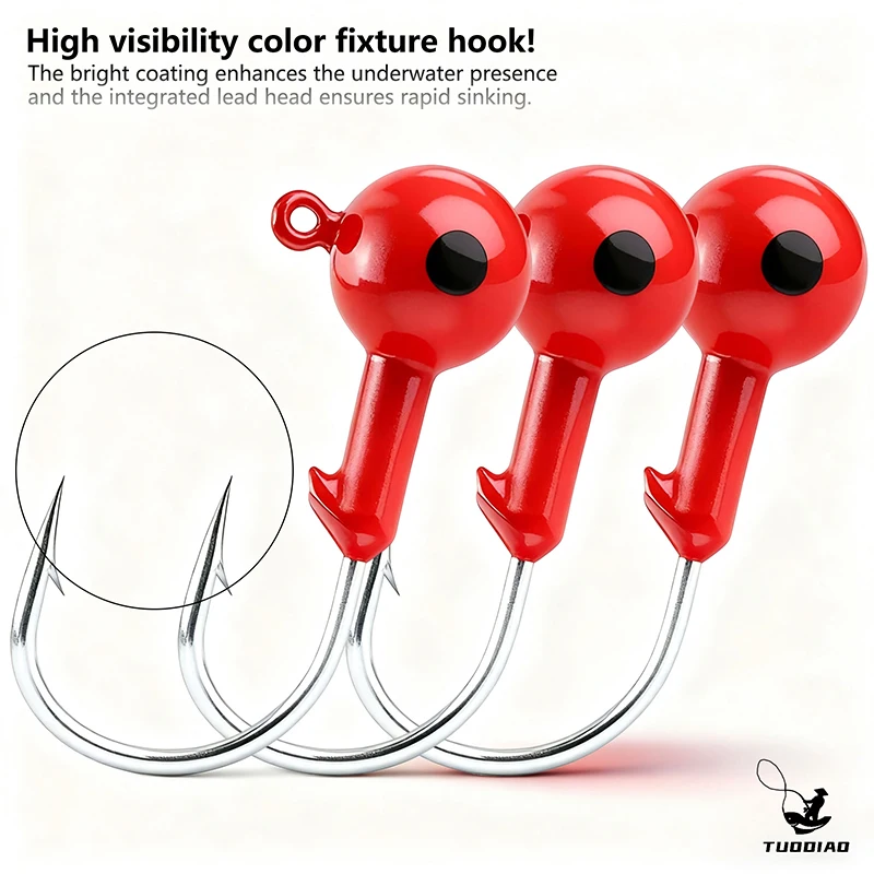 [TUODIAO] Red Jig Head Hook Bright Coating Strong Penetration Anti-Slip Design Soft Bait Lure Fishing Hook