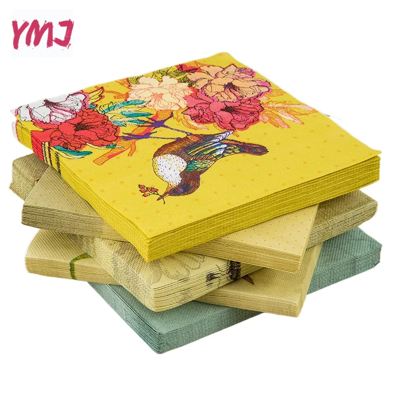 Flower and Bird Series Printed Napkins Native Wood Pulp Double Layer Colorful Paper Napkins Party Table Decoration Paper 20pcs