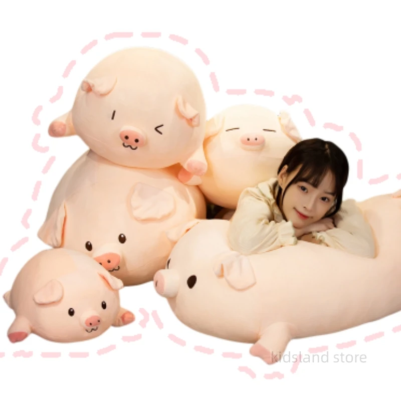 40/50/70cm Kawaii Oval Pose With Expression Pink Fat Pig Plush Pillow Doll Cute Happy Wink Open Eyes Close Eyes Plush Pillow