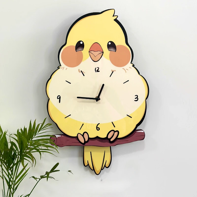 Cartoon Cute Parrot Rocking Wall Clock Household Living Room Bedroom Decorative Wall Clock Creative Mute Punch Free Bird Clock