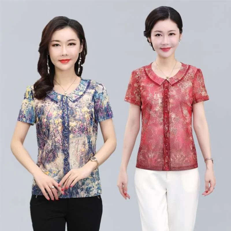 

New eryl Taiwan Me Summer ort SVE for Middle-aged Women Cleanfit Sle A-Line Sve Other Material 00% Ladies T-irt