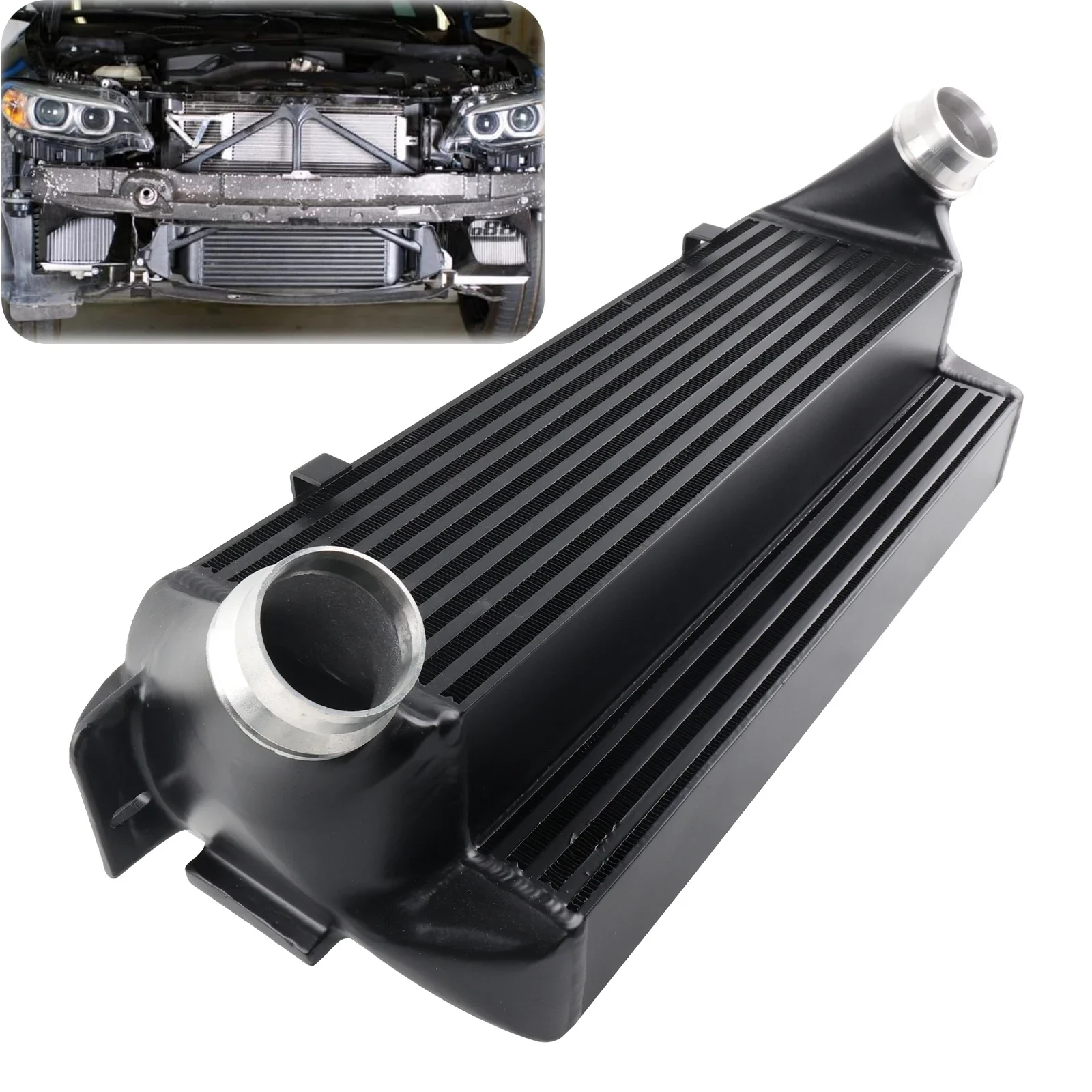 EVO II Black Plate-and-Bar Intercooler Direct Replacement For BMW 1/2/3/4 Series F20 F22 F32 F34 F36 118i 125i 228i 328d