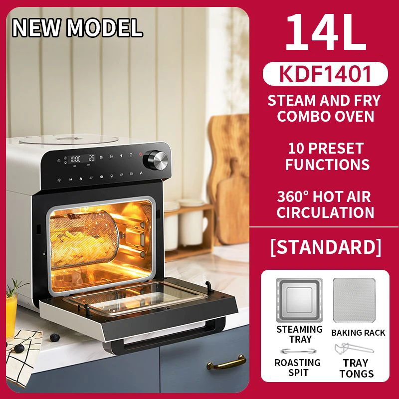 Horno Combinado de Vapor y Cocción de 14L: Vaporera Eléctrica, Horno Eléctrico y Freidora de Aire para Uso Doméstico — Compacto 3 en 1 para Hornear, Cocinar al Vapor y Freír