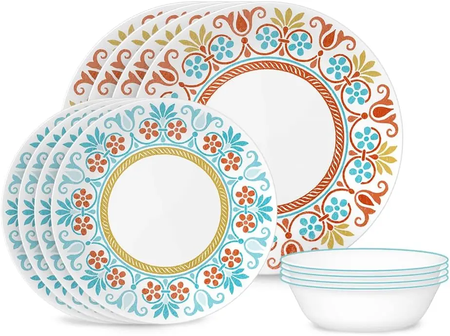 

Global Collection Vitrelle 12-Piece Dinnerware Set, Triple Layer Recycled Glass, Lightweight Eco-Friendly Round Plates and Bowls