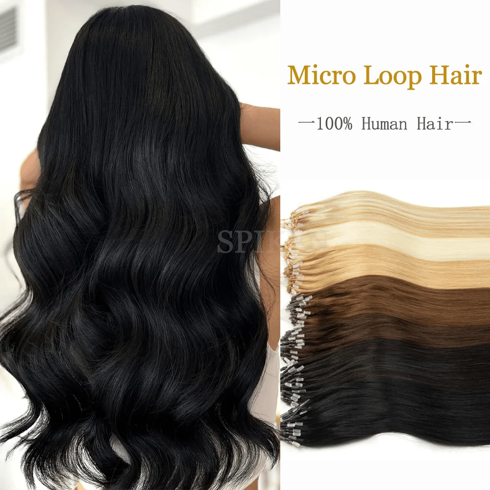 

Micro Loop Hair Extensions Natural Straight Micro Ring Link Human Hair 12-20 Inch Black Brown Blonde Real Hair Extensions