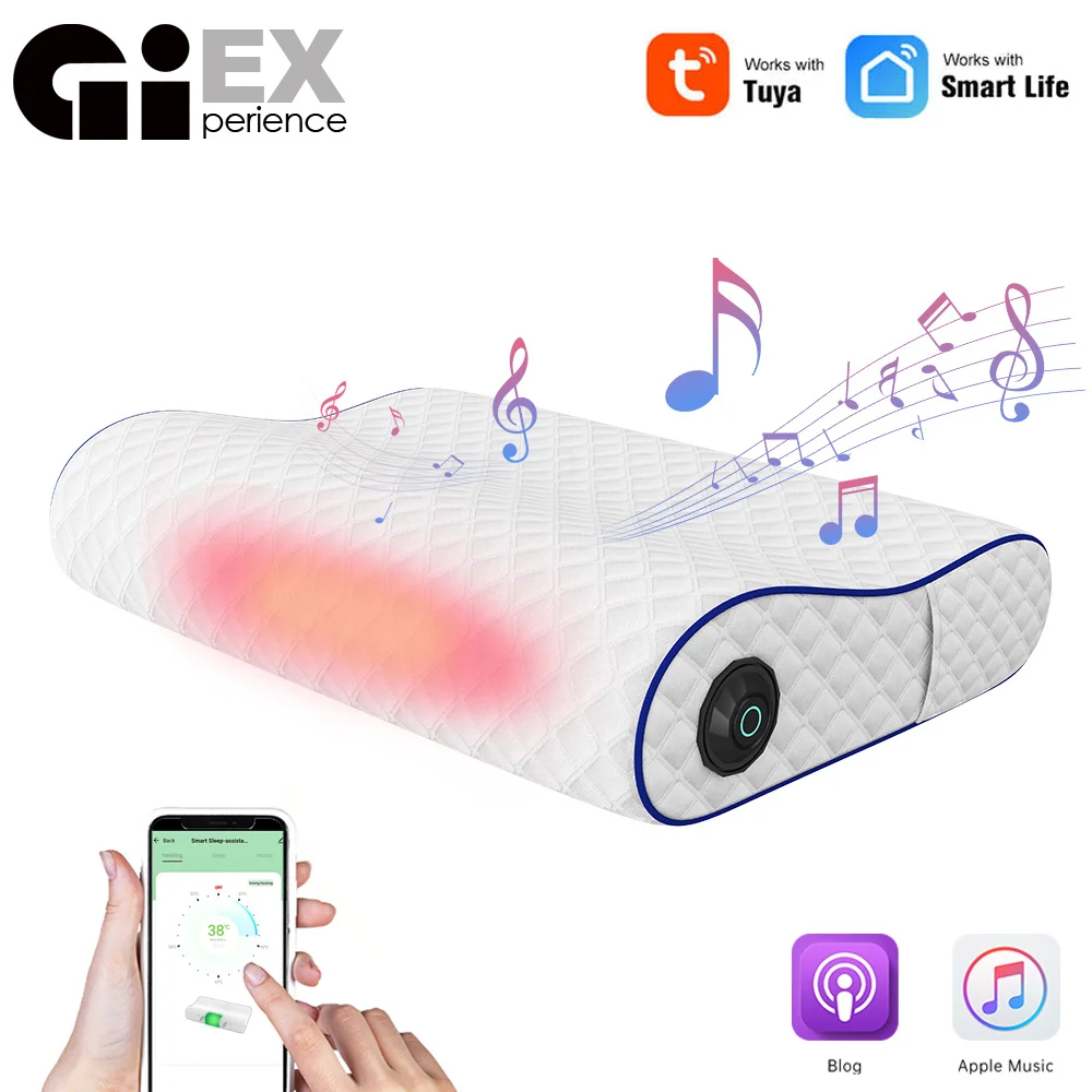 Smart Memory Foam Bed Pillow Carbon Fibre heating Far Infrared Therapy Built-in Bluetooth Speaker Play Music Sleep Monitoring