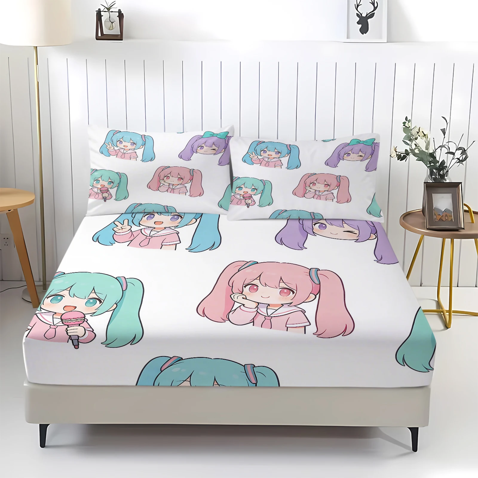 Hatsune Miku Futuristischer Tech-Anzug Spannbettlaken-Set Anime Sci-Fi Bettbezug mit Kissenbezügen Tiefe Taschen Fan-Zimmer-Deko Geschenk – Detail 11