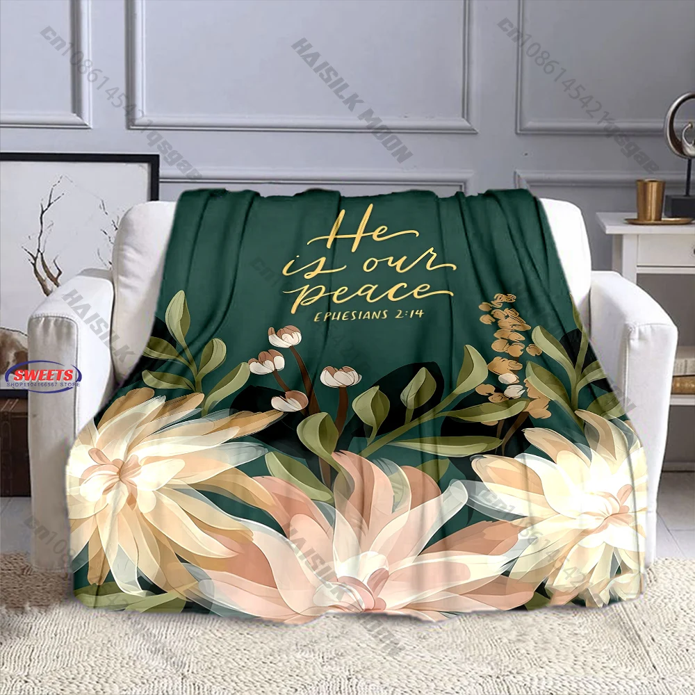 Christian Floral Bible Verse Ephesians 2:14 Blanket Soft Flannel Cozy Blanket for Religious Home Decor