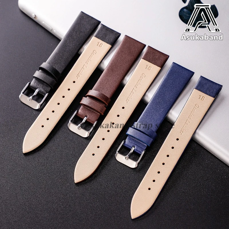 Ultra Thin 12mm 14mm 16mm 18mm 20mm 22mm Cowhide Leather Watch Band Universal Men Women Watchstrap Colorful Replacement Bracelet