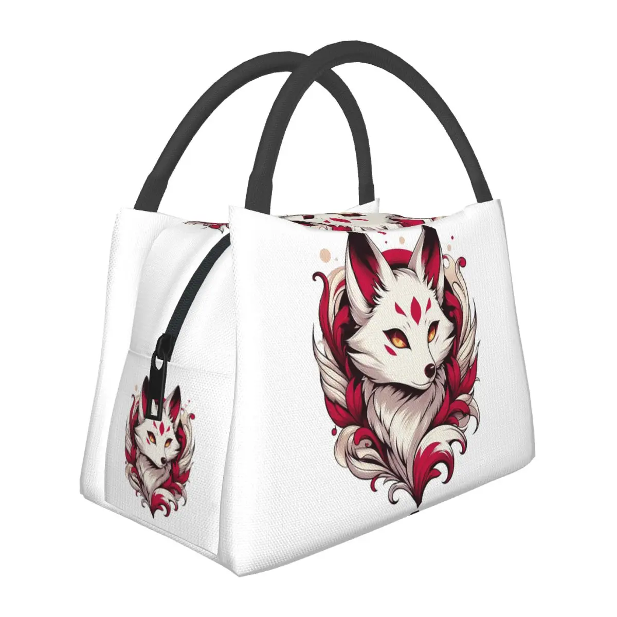 Crimson Blossom Kitsune Fox Lunch Bags Insulated Bento Box Resuable Lunch Tote Picnic Bags Thermal Bag for Woman Children Work