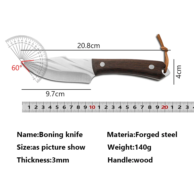 Stainless Steel Boning Knife Kitchen Utility Knife Cleaver Barbecue Cutting Fishing Knife with Sheath Cooking Tools