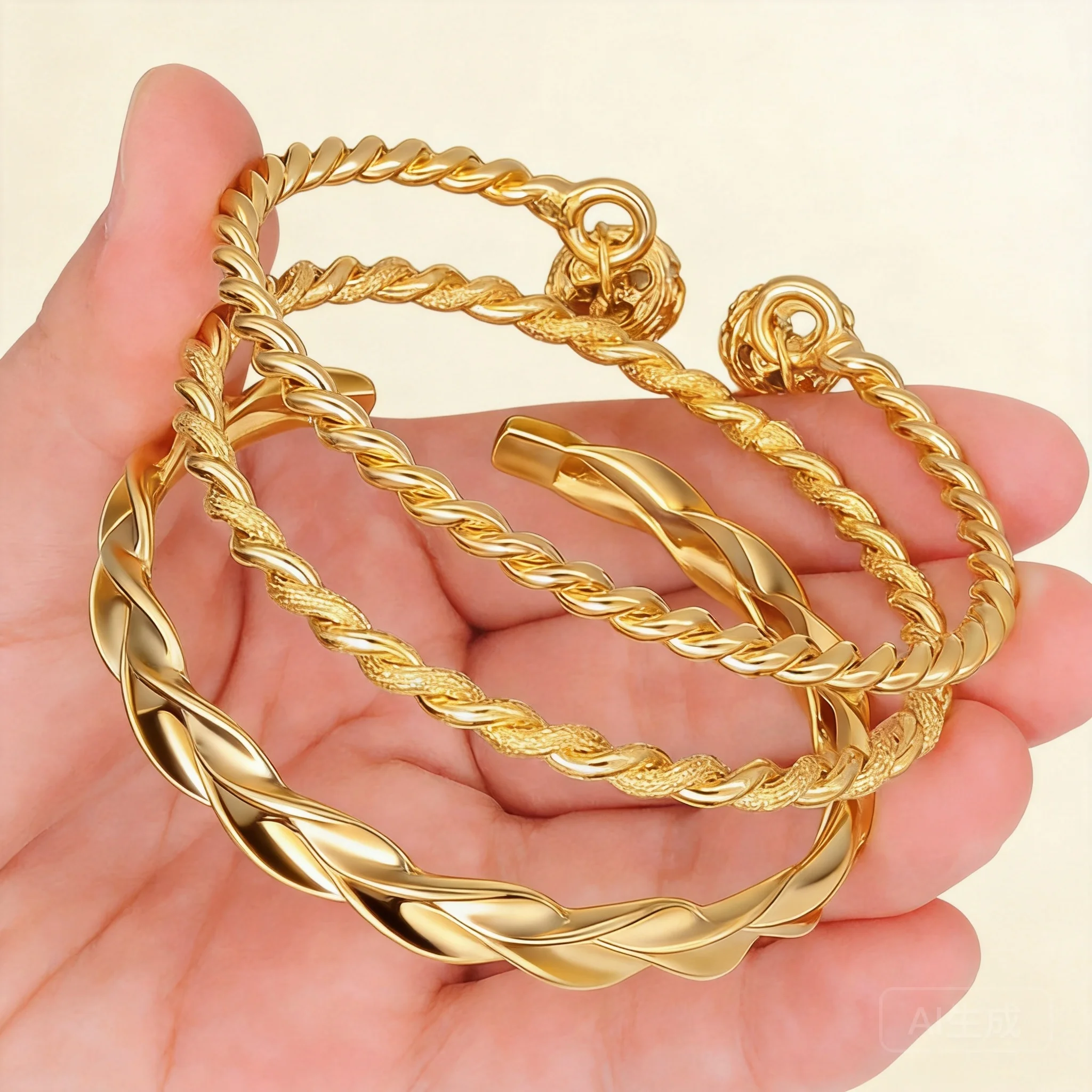 

Chinese Style Lucky Good Fortune Copper Gold Plated Twisted Wheat Ear Palace Bell Bangle For Women Adjustable Open Cuff Wealth