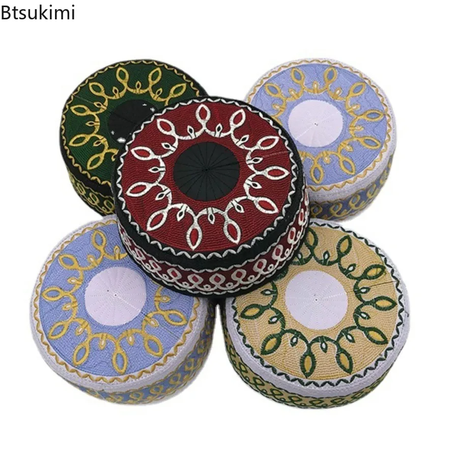 مسلم تطريز أنيق القبعات الرجال الصلاة العبادة القبعات عادية حفل زفاف المملكة العربية السعودية قبعة عمامة الاطفال الإسلامية قبعة مسطحة