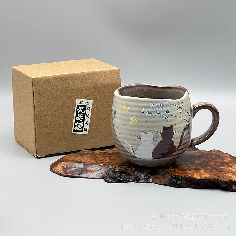 Japanese-style kutsuyaki handmade golden flower ask mug cat coffee cup tea cup wedding birthday gift household