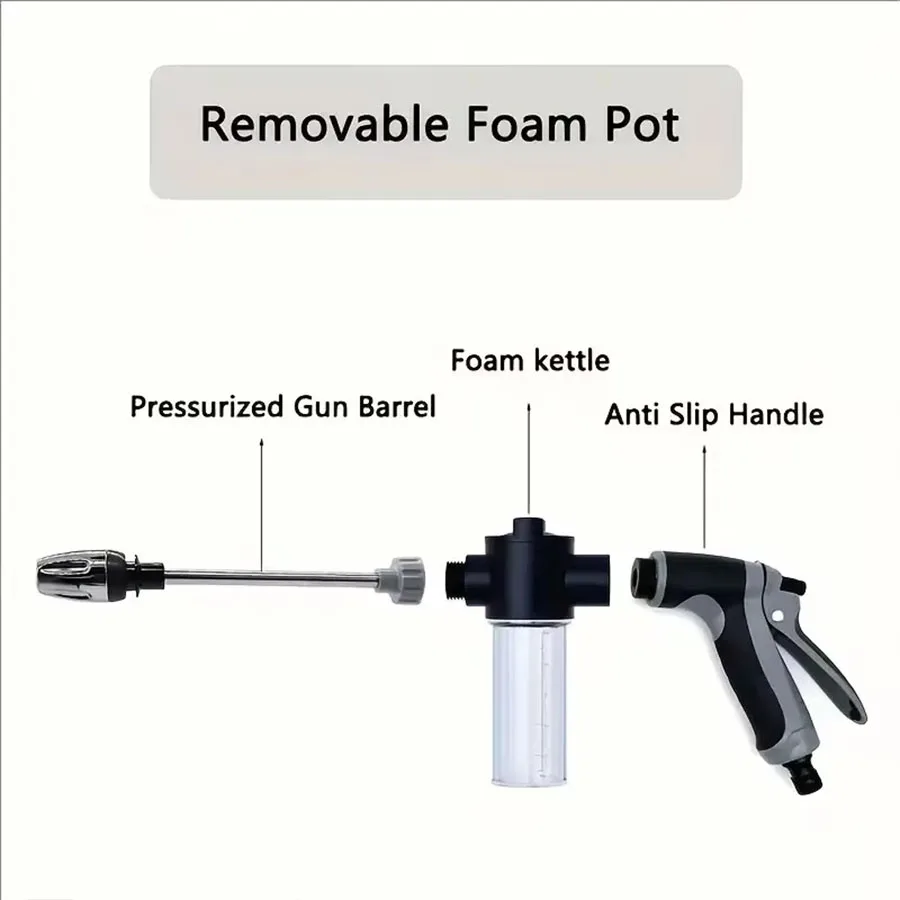 High Pressure Car Wash Sprayer with Removable Foam Pot Pressurized Gun Barrel Anti Slip Handle for Car Cleaning Garden Use