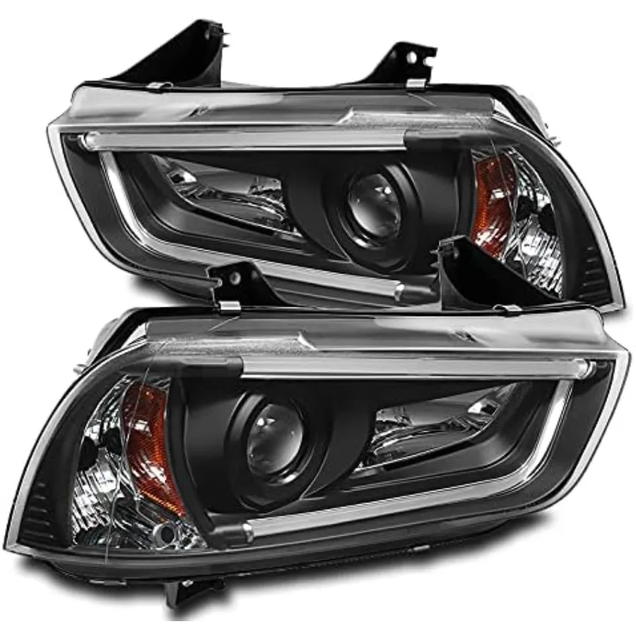 

LED DRL Tube Projector Headlights Headlamps Black Compatible with 2011-2014 Charger [Fit Factory Xenon HID]