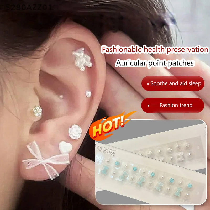 

〔HMA58〕Exquisite Bowknot Colorful Flower Pearl Ear Point Sticker Ear Pressure Stick Acupuncture Auricular Ear Stickers Massage