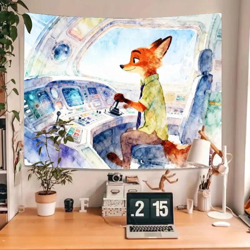 قطعة واحدة من نسيج Nick Wilde Fox Pilot، معلق على الحائط فني بألوان مائية من Zootopia، ديكور غرفة المعيشة الحديثة وغرفة النوم، هدية لمحبي.