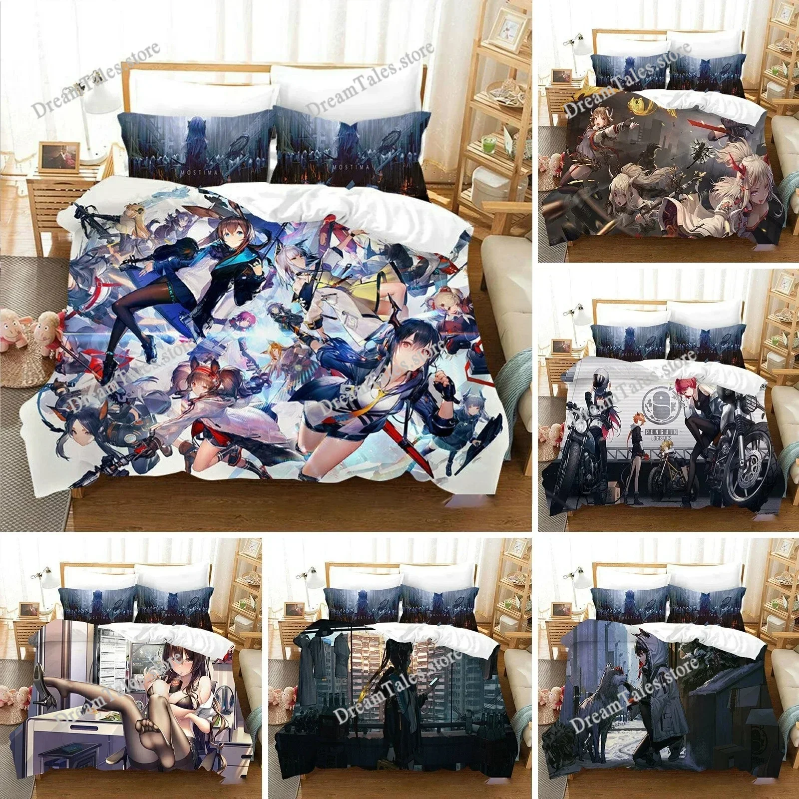 Exquisite 3D Anime Arknights Wallpaper Print Bedding Set Duvet Cover Comforter Bed Youth Kids Girls Boys Gift Home Textileextile