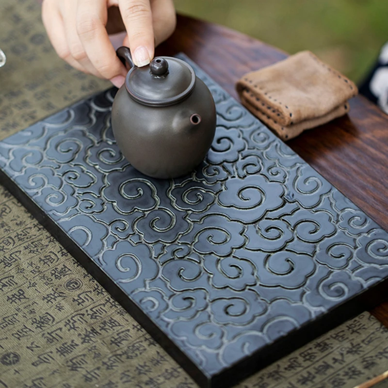 Modern Decorative Tea Ceremony Tray Rectangular Ceramic Drainage Tea Cup Tray Oriental