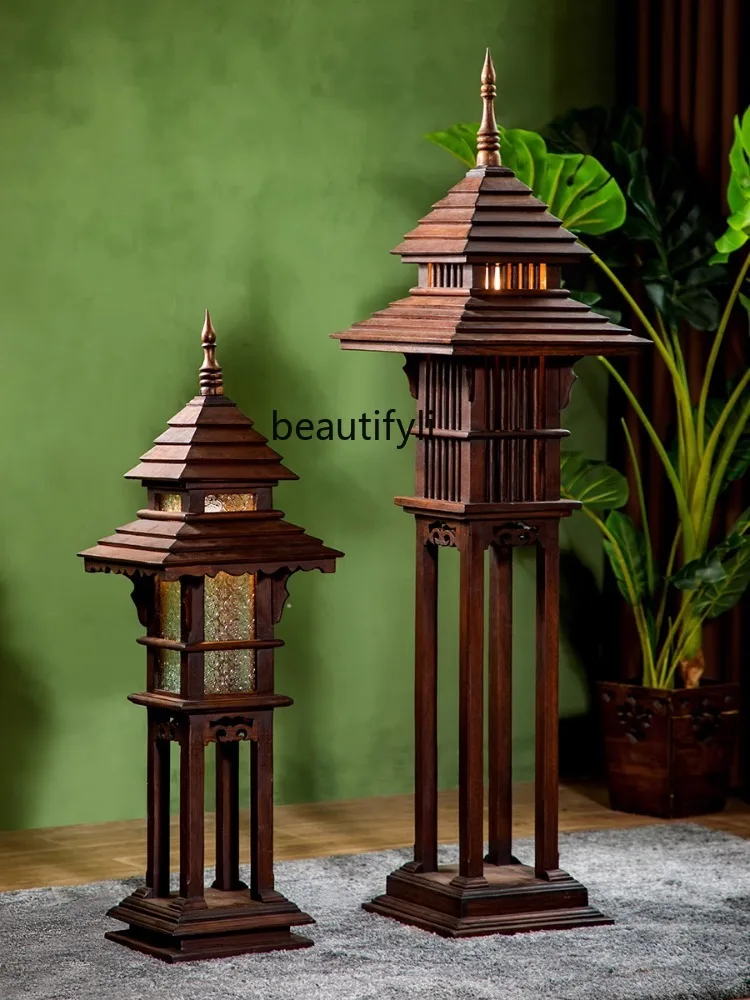 Thailand Solid Wood Hotel Garden Lamp Thai Wooden Floor Lamp Southeast Asian Style Club Decorative Table Lamp