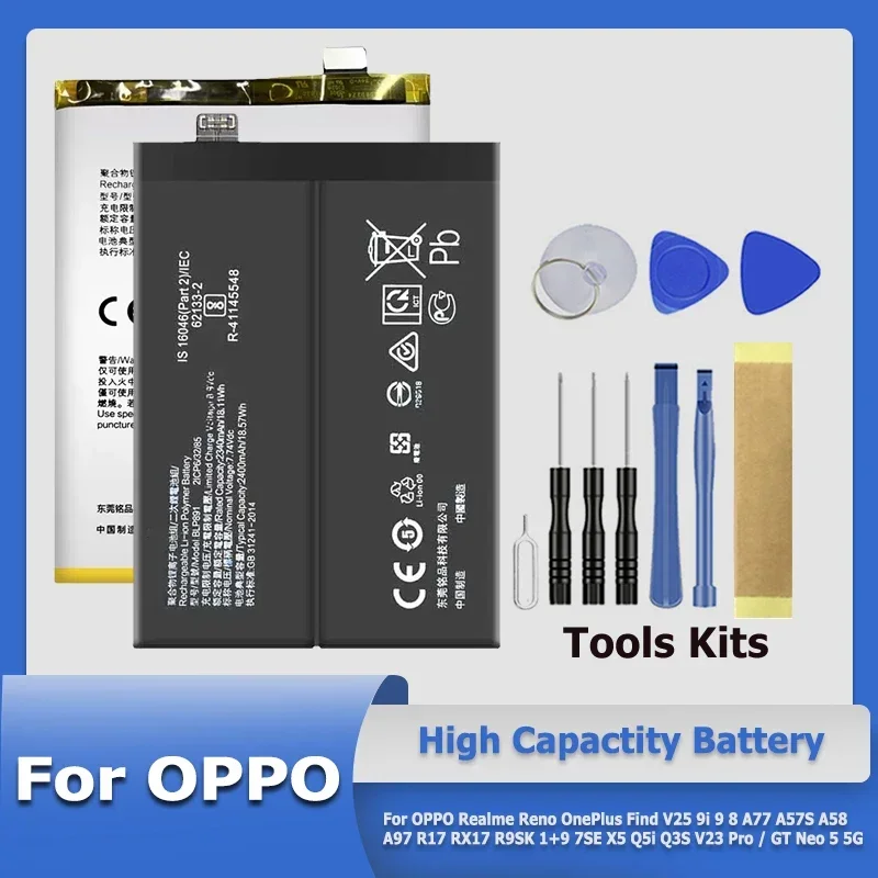 

Battery For OPPO Realme Reno OnePlus Find V25 9i 9 8 A77 Q5i Q3S A57S A58 A97 R17 RX17 R9SK 1+9 7SE X5 V23 Pro / GT Neo 5 5G