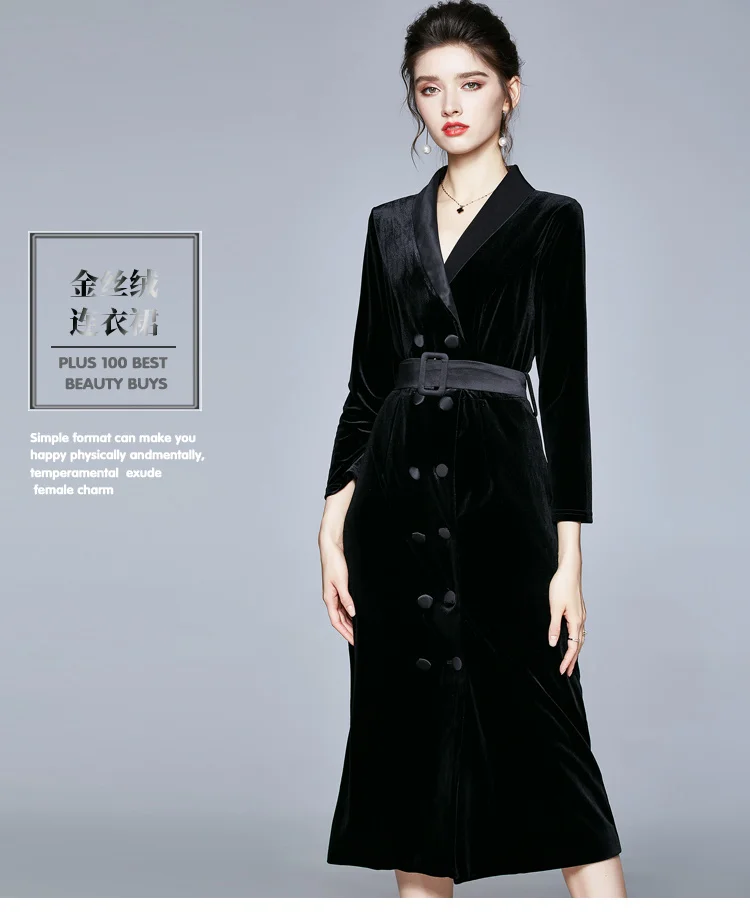 AIMEILI Women Winter Elegant Velvet Blazer Dress Festa High Quality Office Party Robe Femme Vintage Designer Pencil Vestidos