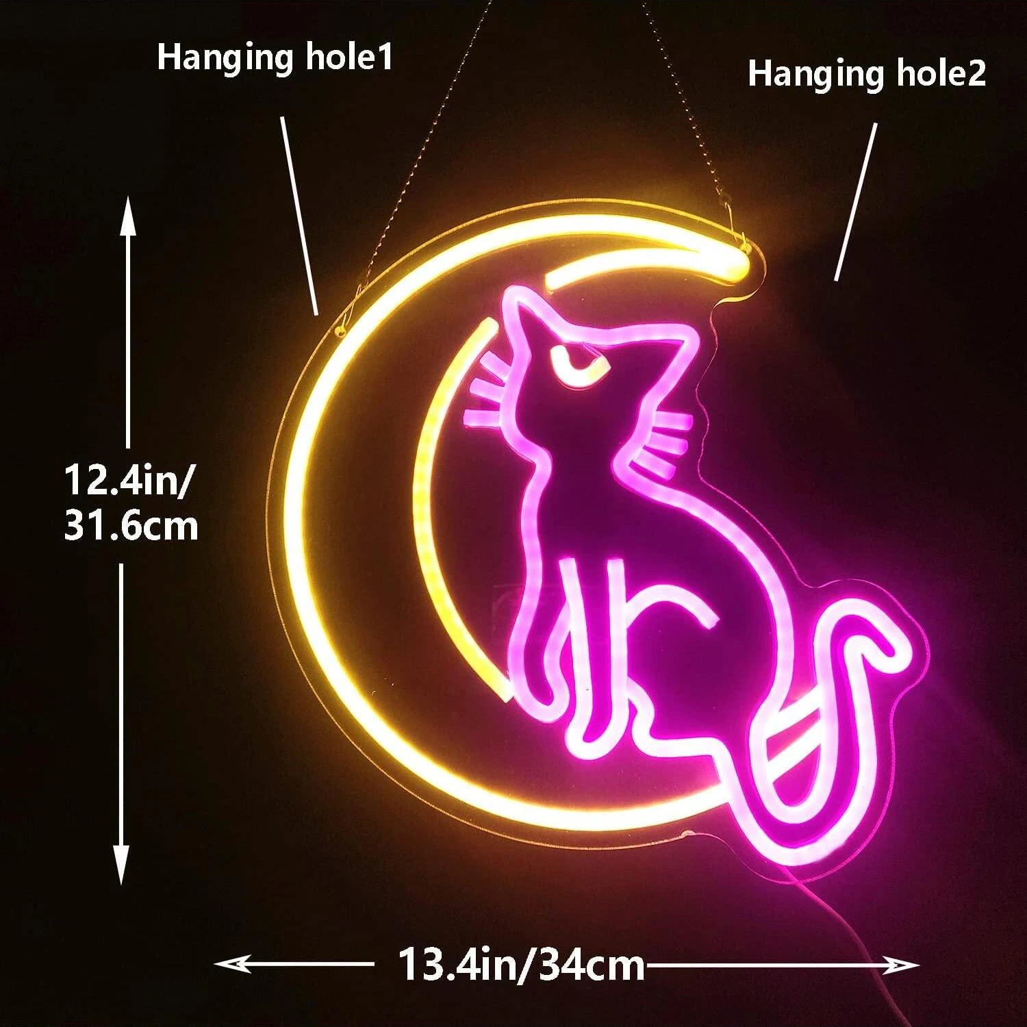 Cat Moon Light Anime Neon Sign Art Wall Decorative Lights for Girl\'s Room Birthday Gifts Birthday Halloween Christmas Gift Pink