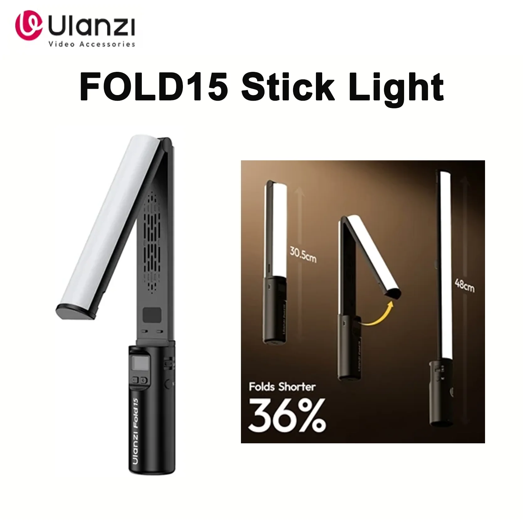 オリジナルUlanzi FOLD15 L219折りたたみ式RGBハンドヘルドスティックライト 2500‑9000K無段階調光ビデオフィルライト 内蔵2500mAhバッテリー