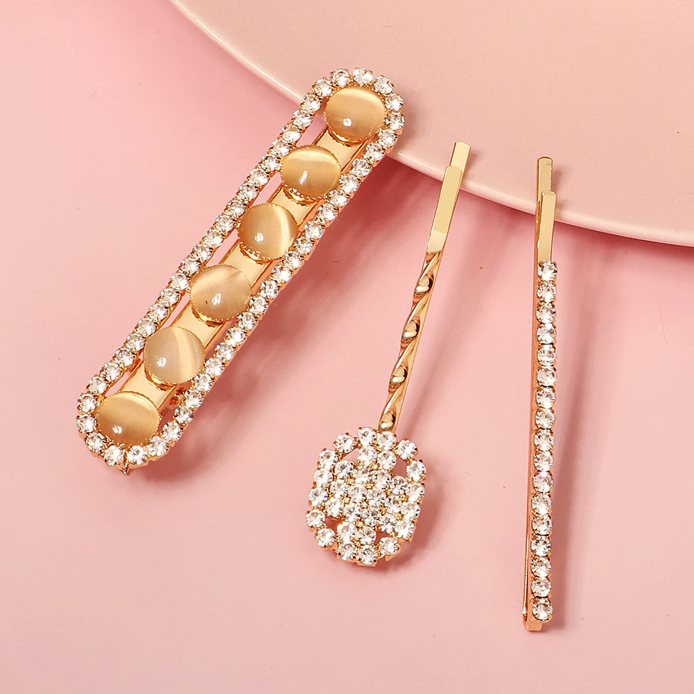 Hairpins For Women Cubic Zirconia Rhinestone Gems Side Clip Word Folder Hairpin Fine Jewelry Elegant Bridal Wedding Accessories