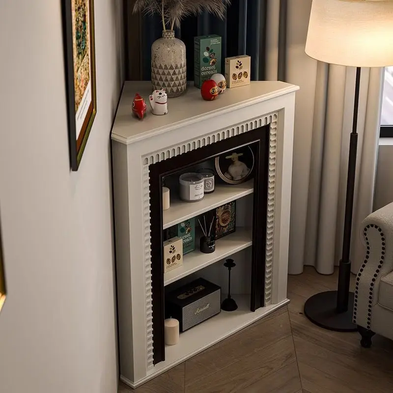 

French corner triangle fireplace decorative cabinet solid wood European corner irregular electronic fireplace American living ro