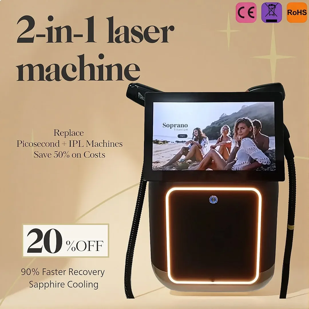 2 IN 1 Diode Laser 4000W Hair Removal Machine Tattoo Removal 4 Waves 808NM Painless Home Use