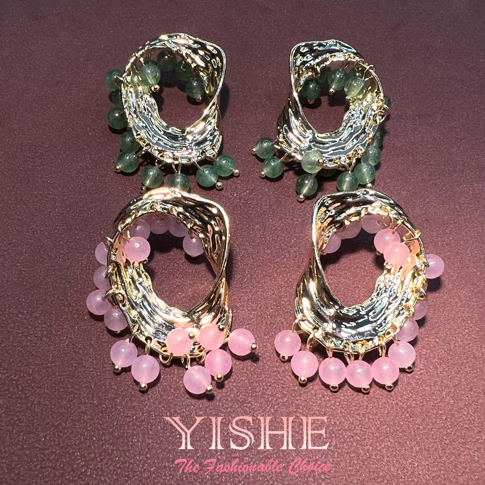 Natural grape crystal geometric earrings, niche design sense ins cross-border hot-selling high-end sense versatile S925 pin earr