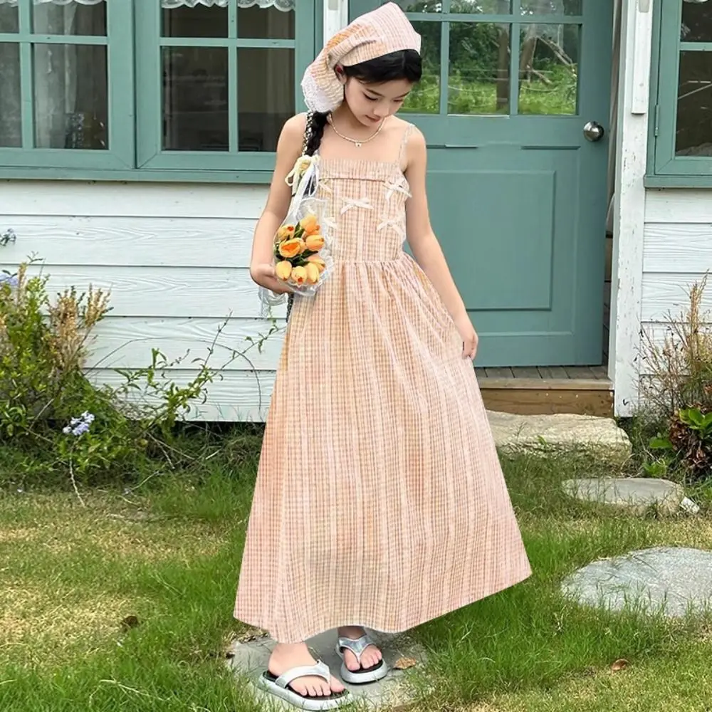 

Модное свободное платье-сарафан для девочек в клетку, для вечеринок, летнее, для подростков, для пляжного отдыха, милое детское платье на бретельках для школьниц