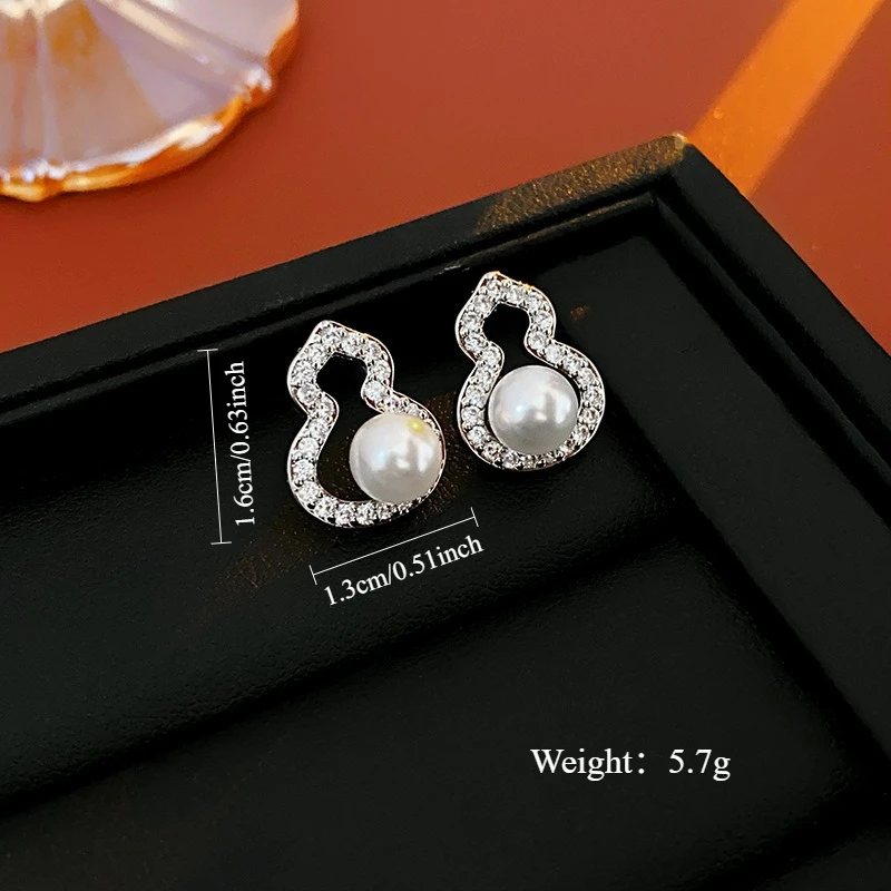 3pcs Elegant Vintage Jewelry Set for Women Silver Gourd Pearl Necklace Shiny Crystal Choker Bridal Wedding Earrings Party