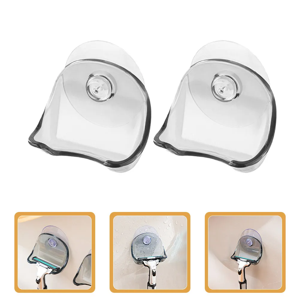 2Pcs Suction Cup Razor Holder Sleek Design Wall Mounted Shaver Storage Rack for Bathroom Travel Trailer Grooming Space Saver