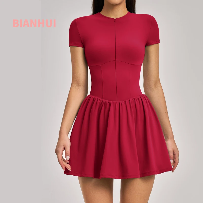 

Summer Women's Golf Wear Two-piece Tennis Skirt With Built-in Shorts Anti-exposure Fitness Pocket Skirt Sports Dress Dresses
