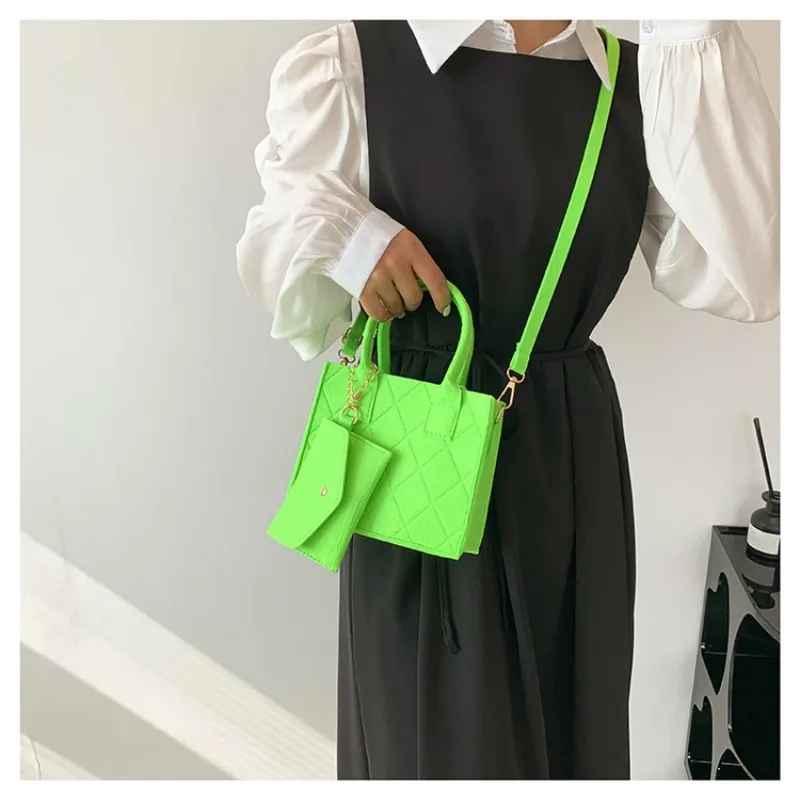 New Women Felt Shoulder Bag with Small Coin Purse Simple Solid Color Messenger Bag Designer Handbag Travel Casual Crossbody Bags