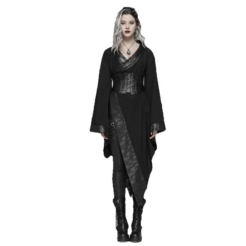 

PUNK RAVE Women's Dark Punk Japanese Kimono Asymmetric Adjustable Party Club Stage Performance Irregular Personality Dress