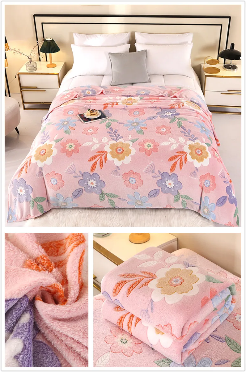 1pc Floral Stil Warme Bettdecke Fleece Decke Plaid Reise Schal Sofa Nickerchen Decken Hause Bettlaken Manta – Detail 14