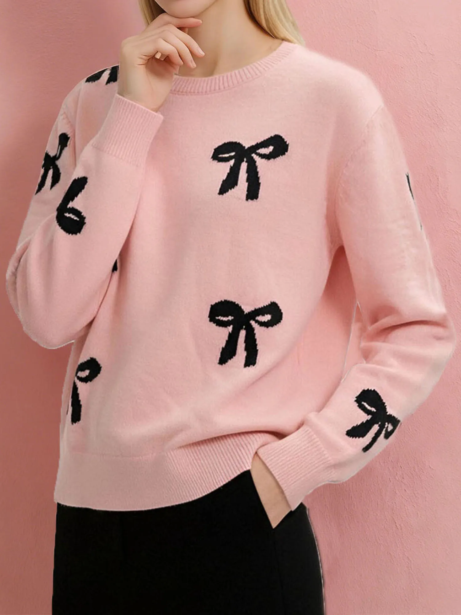 

Женские вязаные свитера с V-образным вырезом, стильные пуловеры с длинными рукавами и геометрическим узором, повседневные свободные топы с карманами