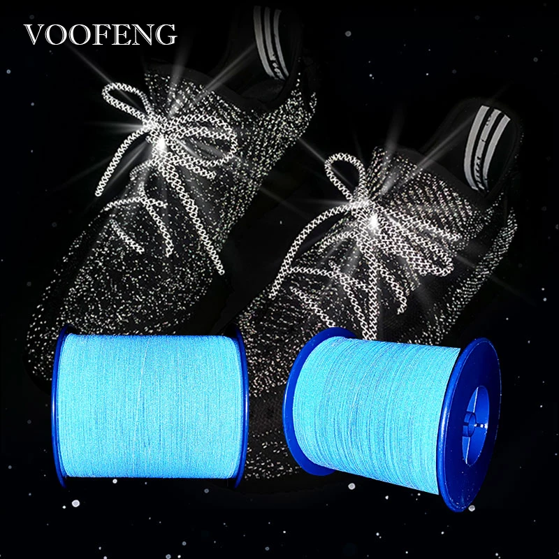 VOOFENG 100% PE Blue eflective Thread Flat Silk Thread DIY Clothes Bag Garment Webbing Reflection Material