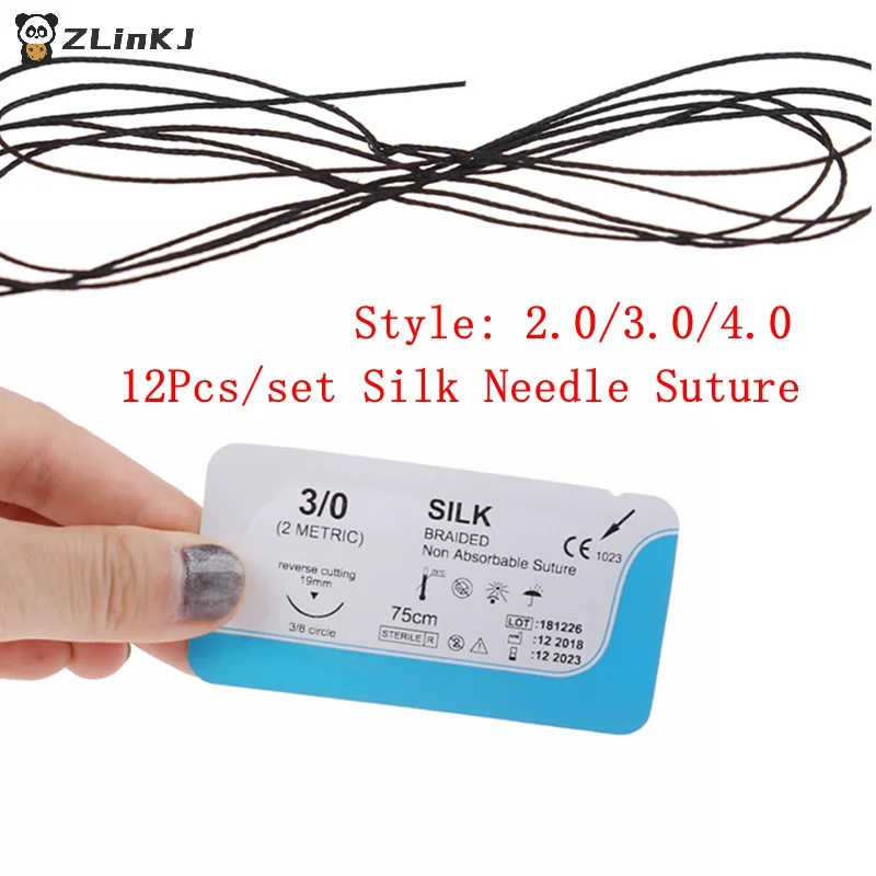 ▶12PCS 2.0/3.0/4.0 Dental Surgical Needle Silk Thread  Suture Surgical Practice Kit