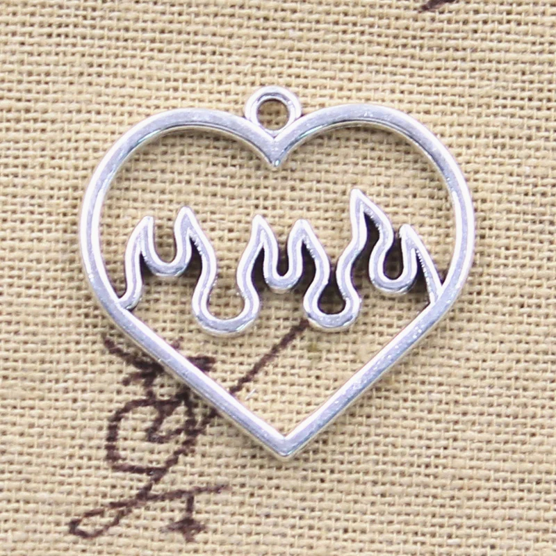 10 sztuk Charms Heart Fire 28x29mm antyczne srebro kolorowe wisiorki DIY rzemiosło dokonywanie ustaleń Handmade biżuteria tybetańska — zdjęcie 3
