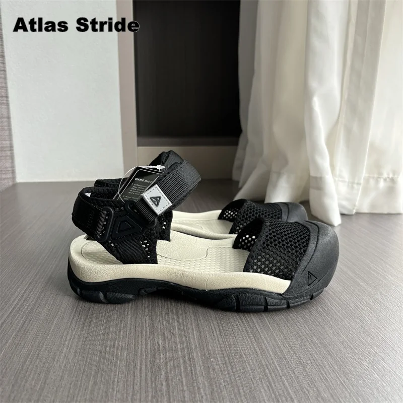 Sandalias de malla para exteriores con correa ajustable, puntera cerrada, horma ancha, soporte de arco, suela gruesa, absorción de impactos, antideslizantes, calzado casual.