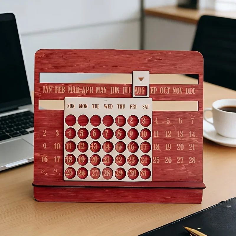 Holz-Dauerkalender mit Monatsübersicht und Ganzjahresanzeige - Tischkalender Geeignet für Büroplanung und Dekoration – Detail 2