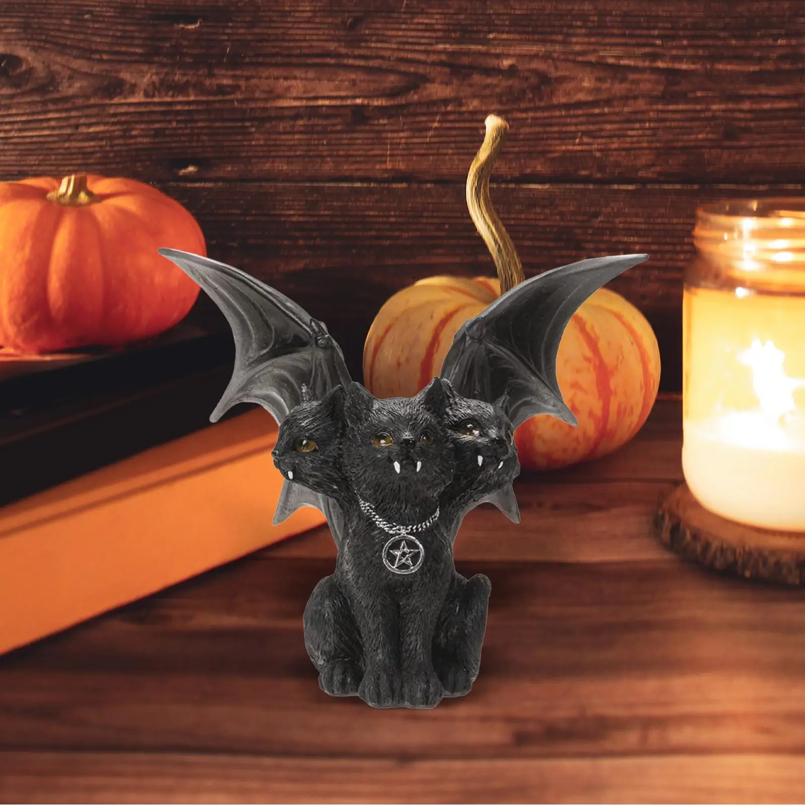 Dark Evil Animal Assistant Three Headed Cat Statue Lightweight for Halloween