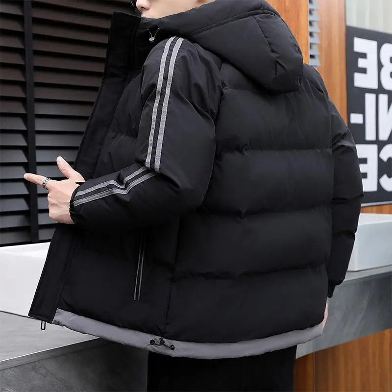 

Men's Thickened Cotton Jacket Stylish Short Fashionable down Cotton Coat Youth Casual Wear Polyester Fiber Long Zipper Pocket
