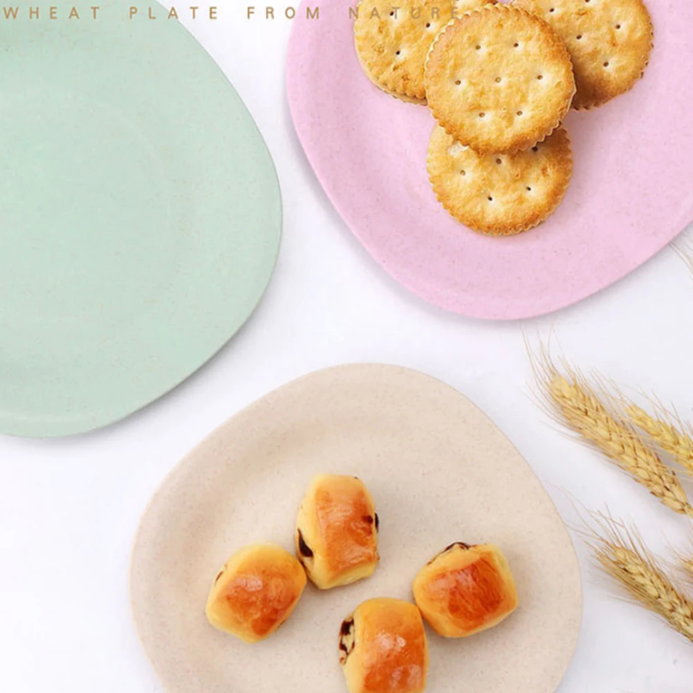 

4pcs Wheat Straw Snack Food Plate Chic Household Snack Dish Stylish Fruit Tray for Living Room Home (Green)
