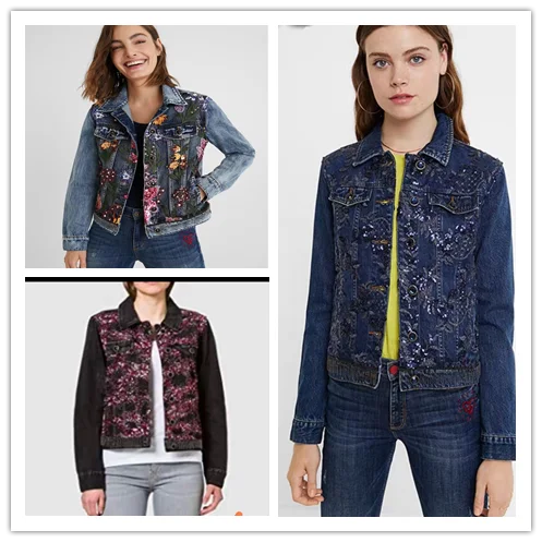 Foreign trade original single Spanish new embroidered sequin washed denim coat